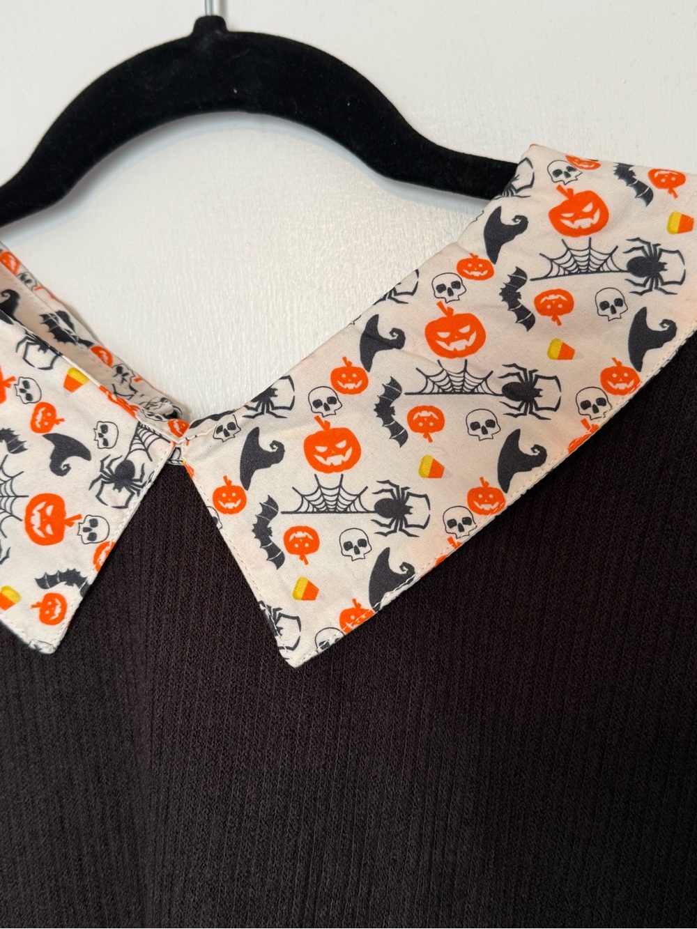 Unique Vintage Black Top with Halloween Print Trim - Picture 2 of 4